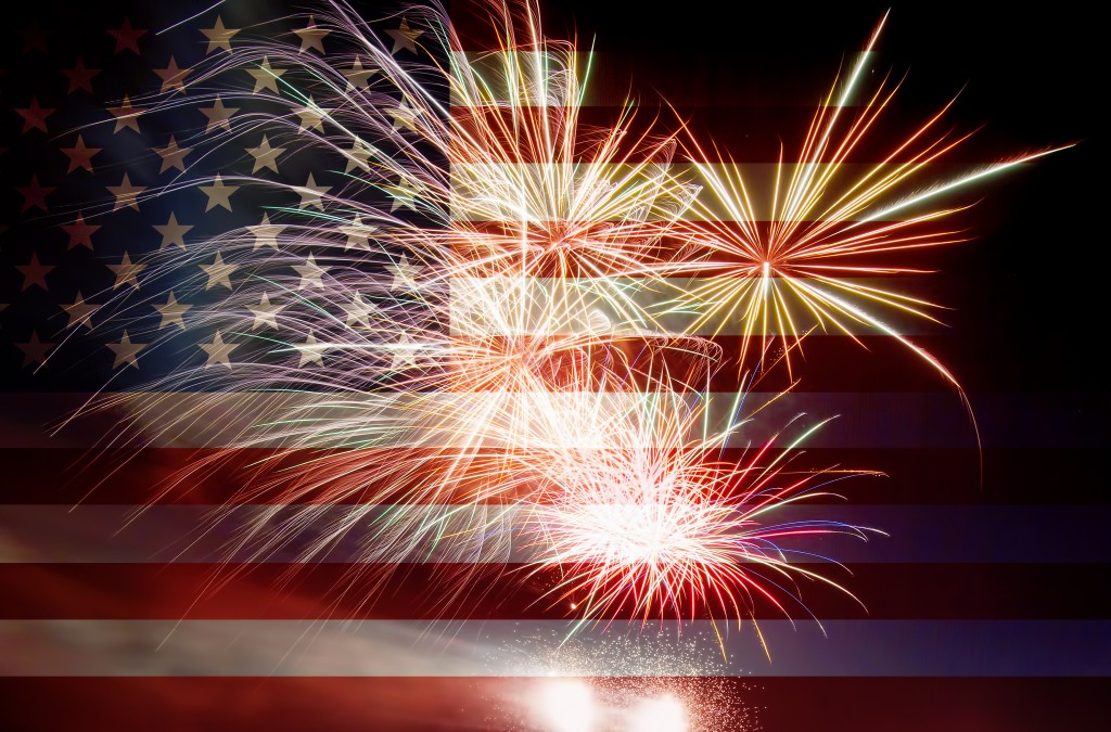 USA Flag with Fireworks