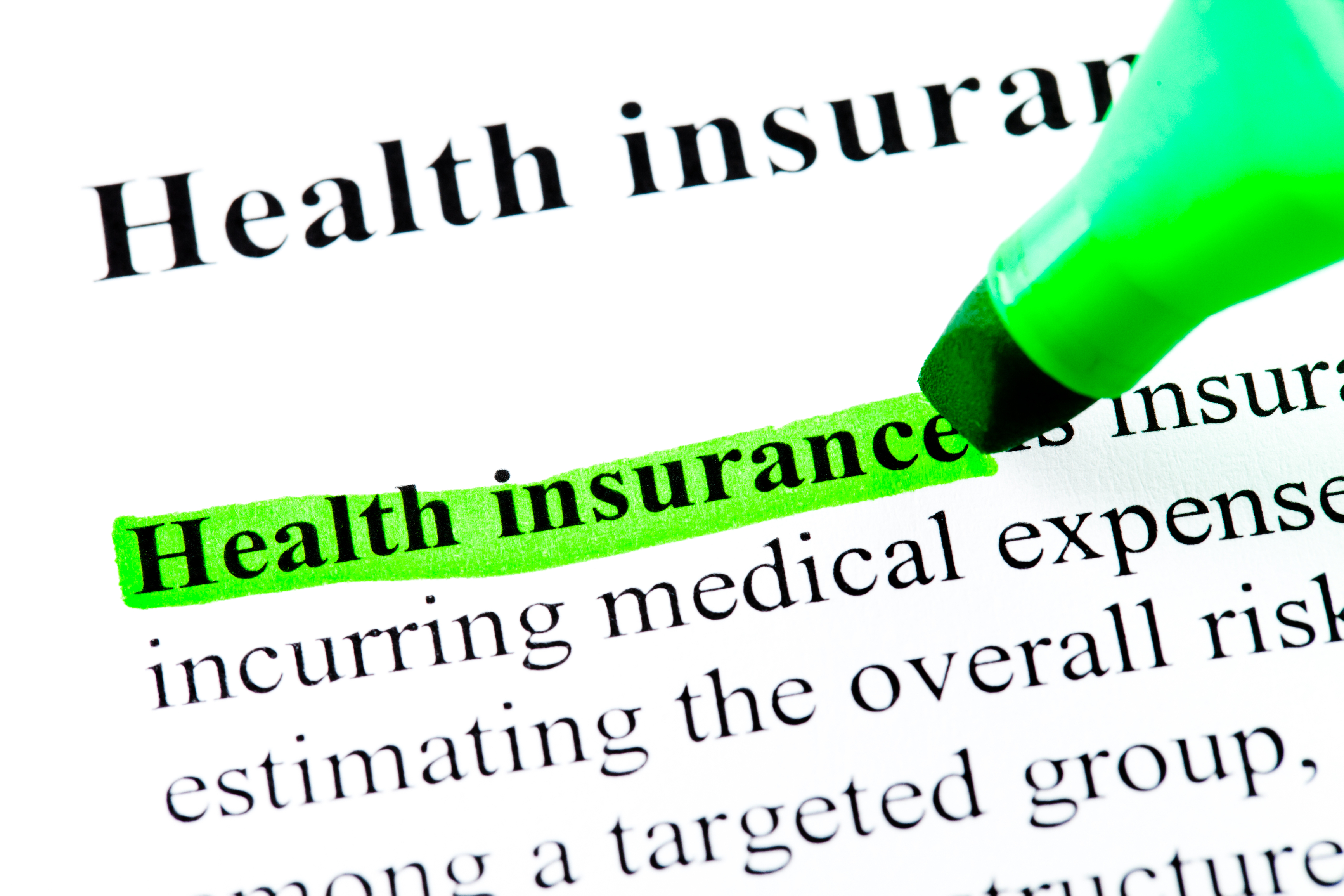Health insurance definition highlighted in green