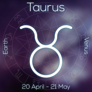 Zodiac Sign - Taurus. White Line Astrological Symbol With Captio