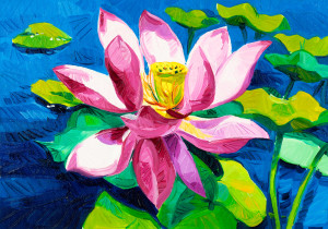 Original oil painting of beautiful water lily(Nymphaeaceae) on canvas.Modern Impressionism