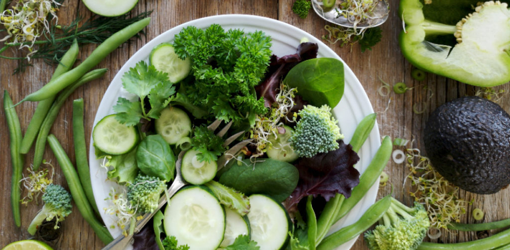 plantas y verduras en un plato