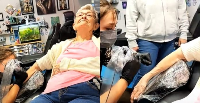 abuelita de 82 años, judy dede, se hace su primer tatuaje, tiktok video