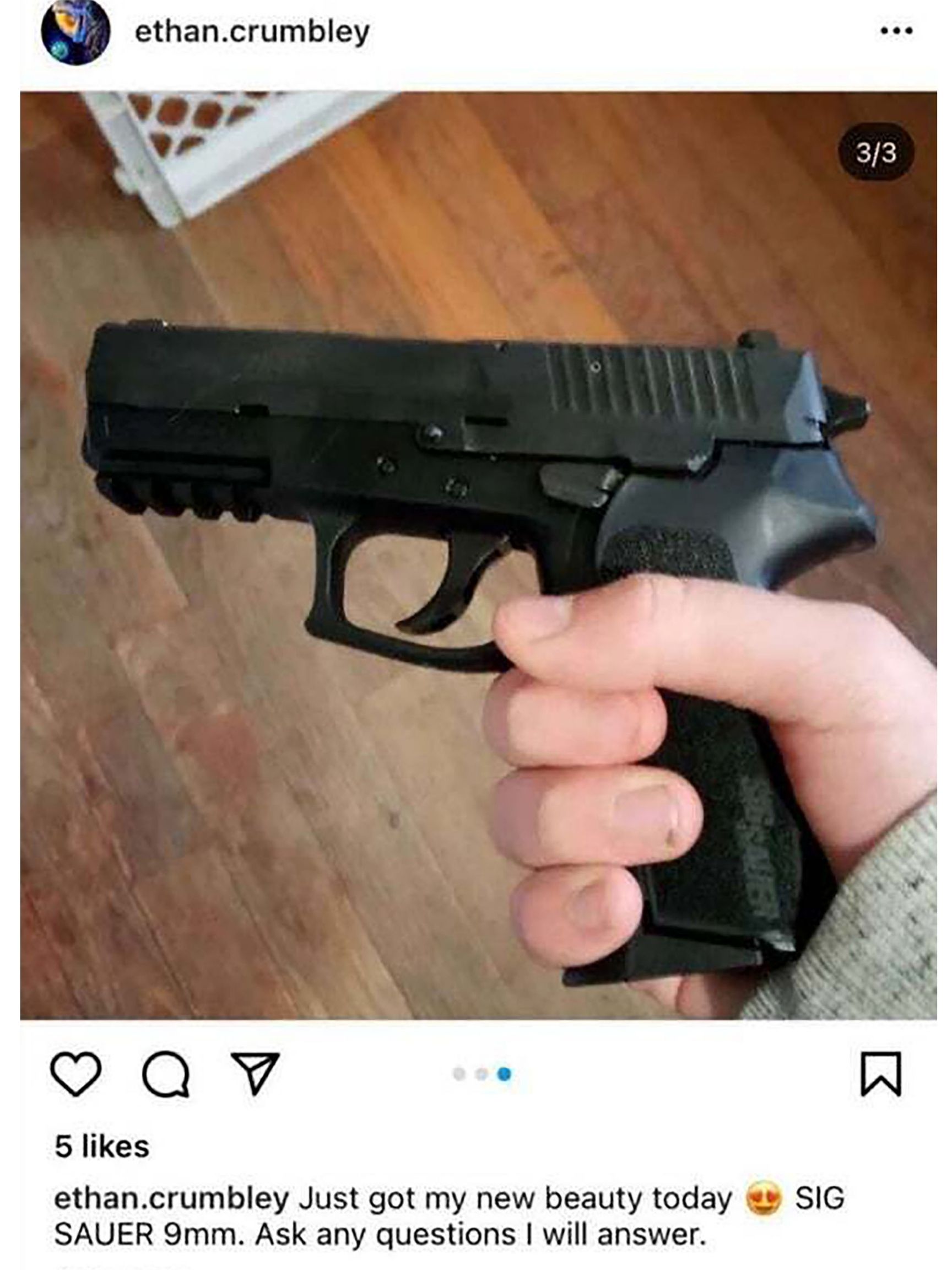 ethan crumbley publicó en Instagram la pistola que utilizó para la masacre en la escuela de Michigan