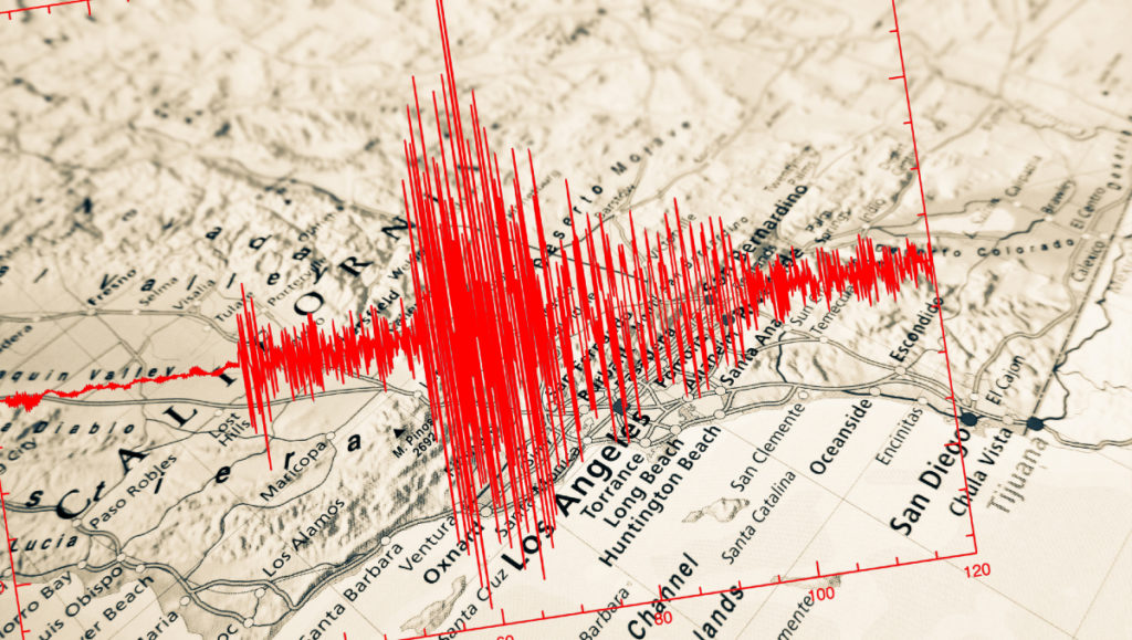 Registro de terremoto cobre un mapa de California